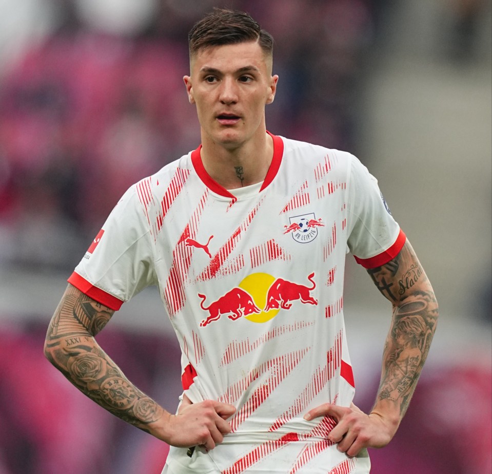Benjamin Sesko of RB Leipzig during a Bundesliga match.