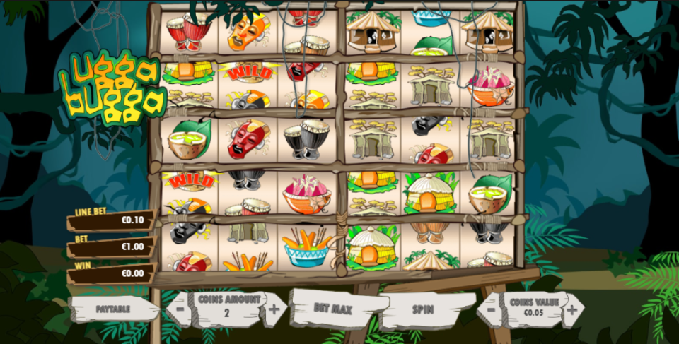Illustration of Ugga Bugga slot machine game.