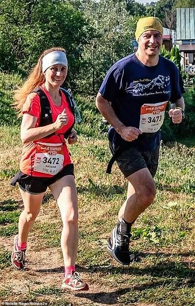 Nagovitsina went viral in 2021 after she refused to leave her husband Sergei (right), after he suffered a stroke at 22,000ft