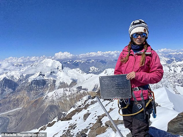 Russian mountaineer Natalia, also known as Natasha, Nagovitsina, 47, has been trapped at 22,965ft on Victory Peak in Kyrgyzstan, with a summit height of 24,406ft