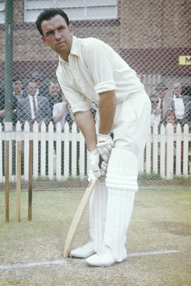 Bobby Simpson, Australian cricket captain, at the nets.