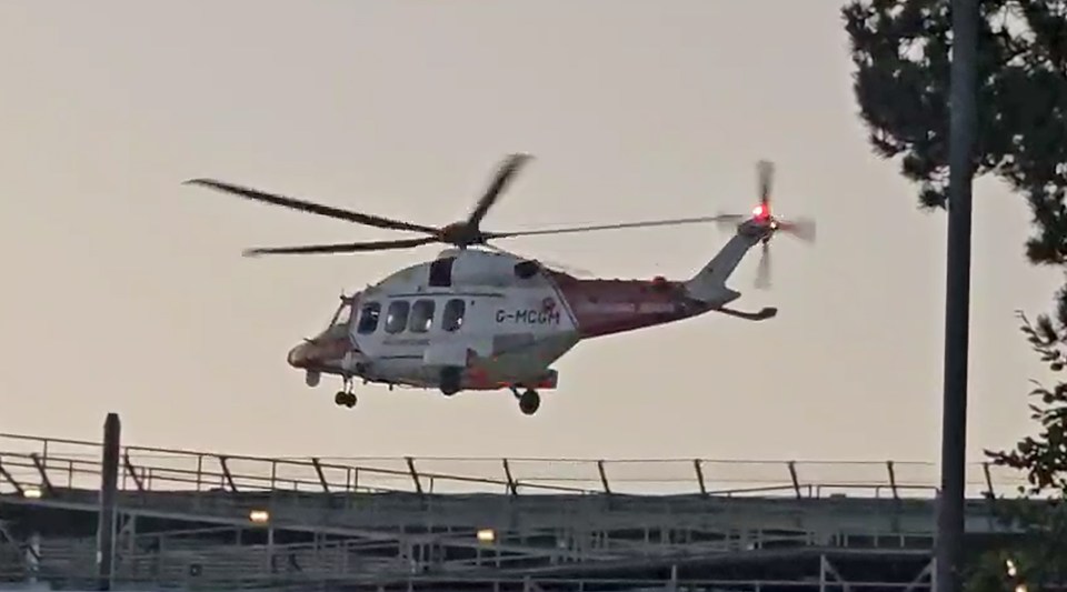 Emergency helicopter responding to a boat crash.