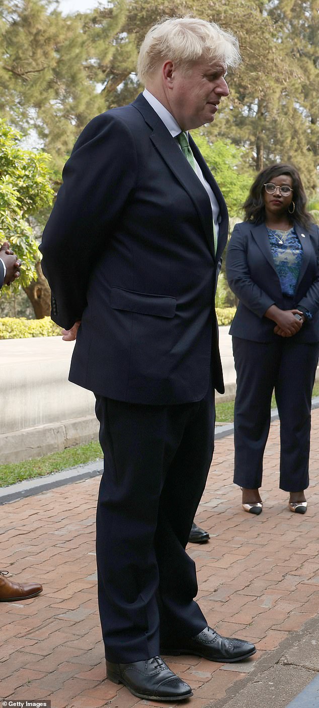 Boris (pictured) was photographed with the exact same posture while on a visit to Kigali, Rwanda, three years ago. It¿s the latest in a series of mini-me poses Carrie, 37, has shared of Wilf and Frank ¿ two of her four children with Daily Mail columnist Boris, 61