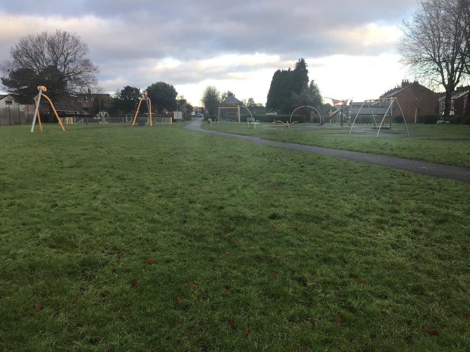 Playground in a grassy field.