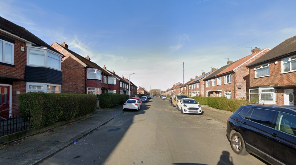 Residential street with parked cars.