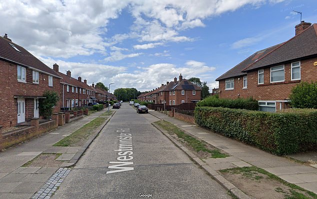 Two men, aged 19 and 21, have been arrested after the schoolboy was hit by the vehicle on Westminster Road (pictured) in Middlesbrough yesterday afternoon