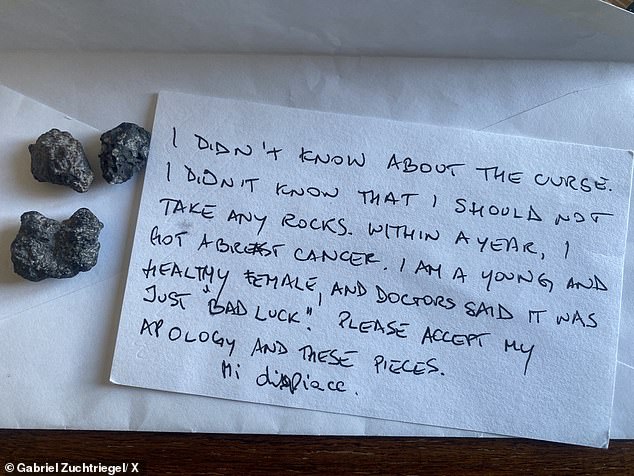 It comes after an American tourist who pilfered pumice stones from Pompeii revealed she got divorced and developed breast cancer. She returned the stones with a grovelling apology letter