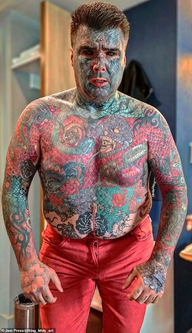 Britain's most tattooed man, King Of Ink Land King Body Art The Extreme Ink-ite, from Birmingham, who spent £40,000 on inking himself, has revealed what he looked like before undergoing the extensive body modifications