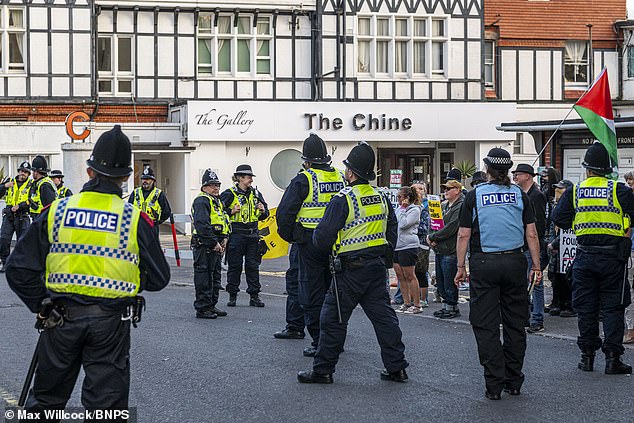 Protests in Bournemouth have taken place recently, including at The Chine Hotel (as seen above), where the Mail on Sunday found 25 charges had been brought against migrants