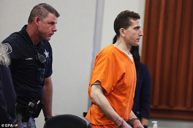 Bryan Kohberger (pictured during his sentencing in July) made panicked internet searches when he realized police were closing in on him following the University of Idaho murders