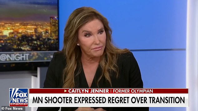 Caitlyn Jenner couldn't contain her emotions on Thursday as she compared her grief over her good friend Sophia Hutchins' death weeks earlier to what the parents of victims of a school shooting in Minnesota this week were feeling; pictured on Fox News