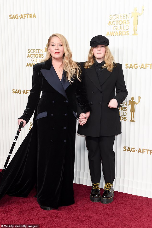 Christina Applegate has revealed the emotional toll her battle with multiple sclerosis has had on her teenage daughter Sadie; pictured 2023