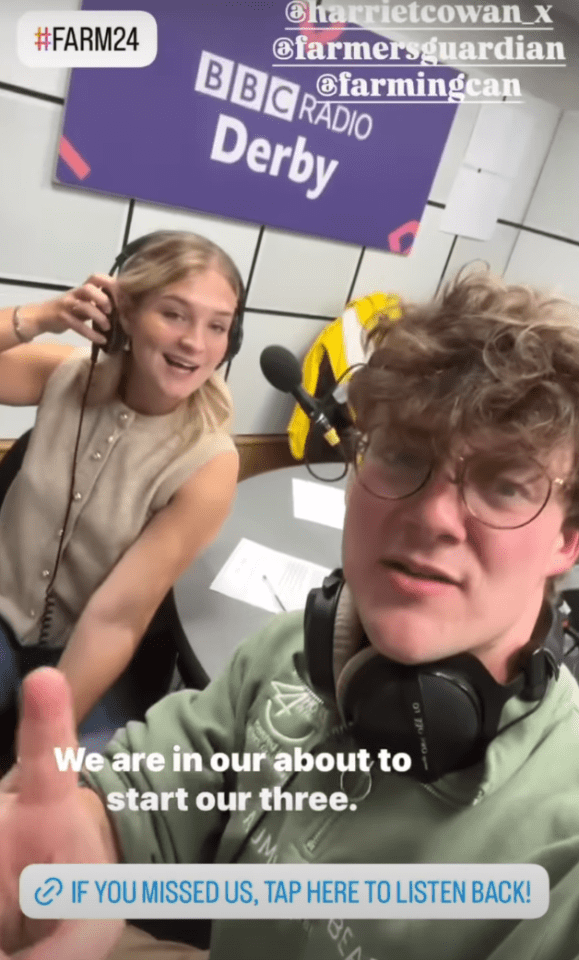 Two people at BBC Radio Derby, preparing to start a broadcast.
