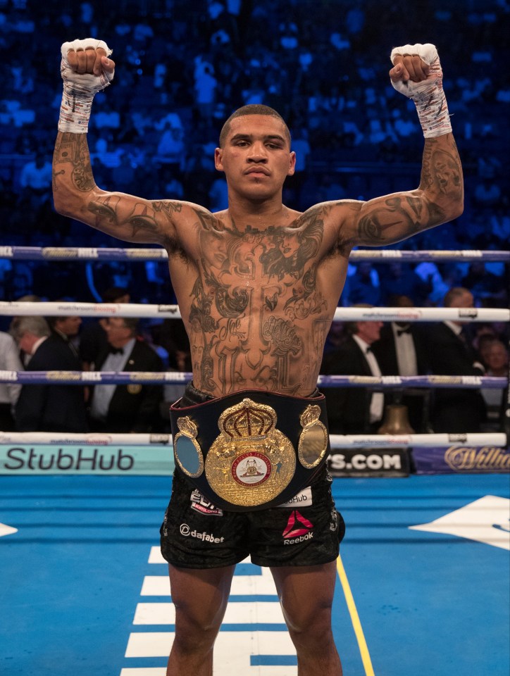 Conor Benn holding the WBA Continental Welterweight Championship belt.