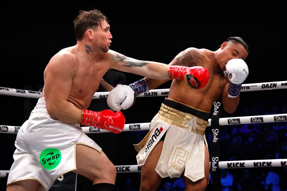 Darren Till (left) in action against Anthony Taylor in the heavyweight bout at the Co-op Live Arena, Manchester. Picture date: Saturday January 18, 2025. PA Photo. See PA story BOXING Manchester. Photo credit should read: Richard Sellers/PA Wire. RESTRICTIONS: Use subject to restrictions. Editorial use only, no commercial use without prior consent from rights holder.