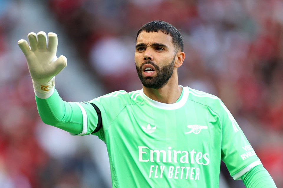 David Raya of Arsenal gesturing during a match.