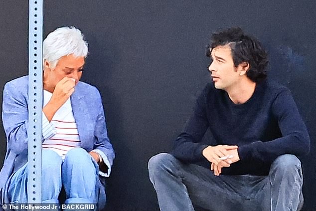 Denise Welch seemingly broke in down tears and was supported by son Matty Healy in West Hollywood this week amid the backlash over her comments on his ex Taylor Swift