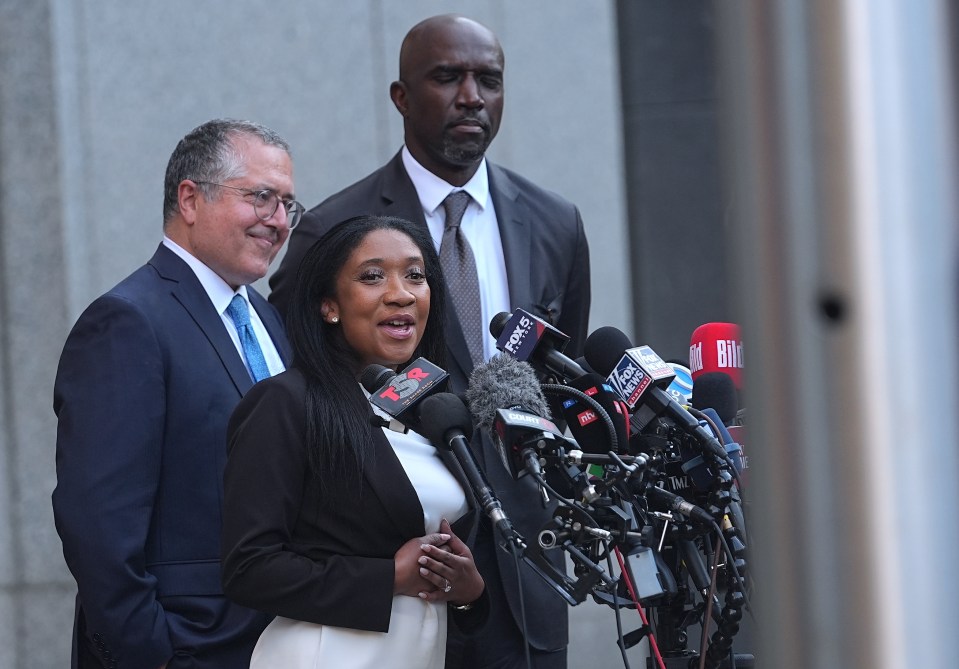 Attorney Nicole Westmoreland speaks to reporters.