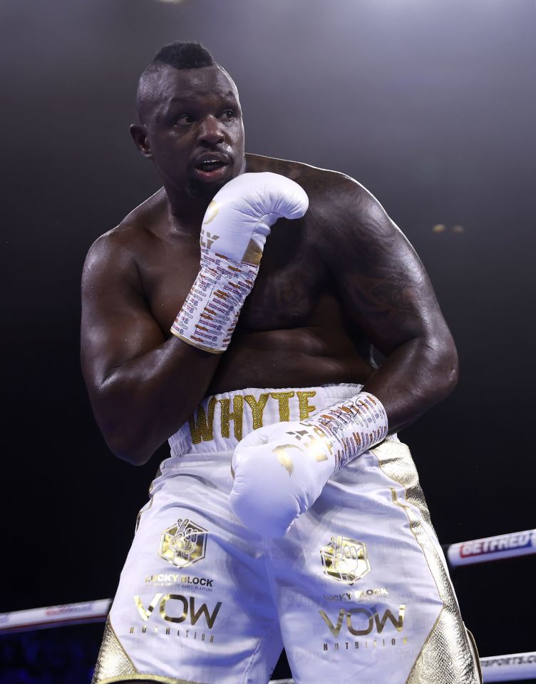 Dillian Whyte celebrating a boxing victory.
