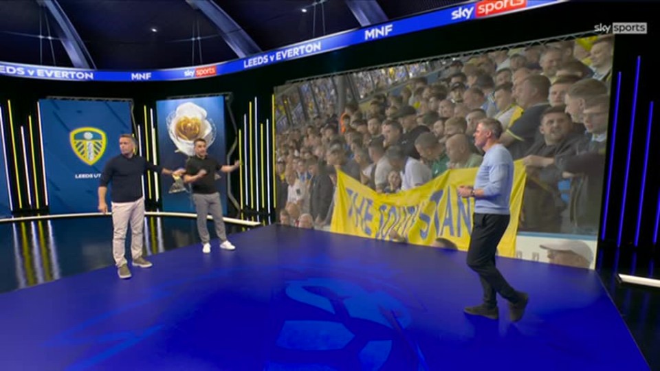 Gary Neville on Sky Sports, appearing surprised by a Leeds United segment.