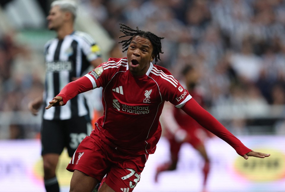 Liverpool's Rio Ngumoha celebrating a goal.