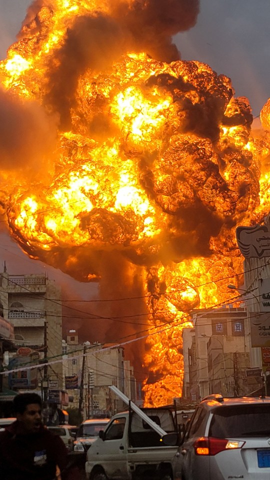 Large fireball rising from an Israeli airstrike in Sanaa, Yemen.