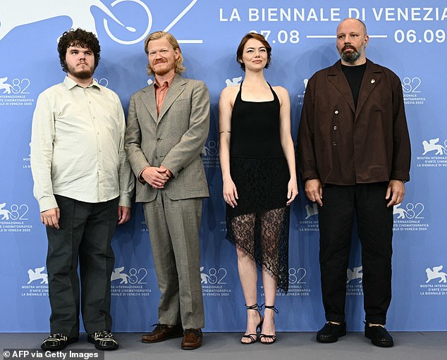 The dark-comedy, which is directed by Yorgos Lanthimos (pictured far right), also stars Alicia Silverstone, Aidan Delbis (pictured far left) and comedian Stavros Halkias