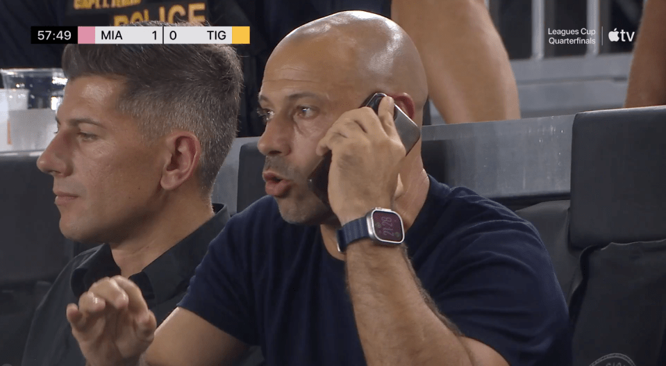 Screenshot of a man on a phone call during a Leagues Cup quarterfinal match.