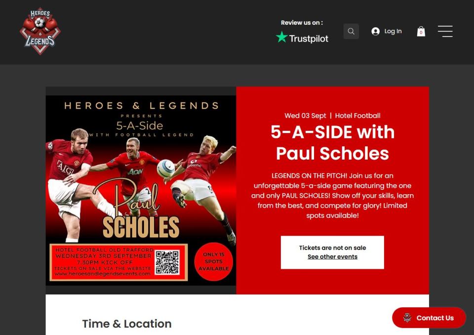 5-a-side football game with Paul Scholes; tickets not yet on sale.