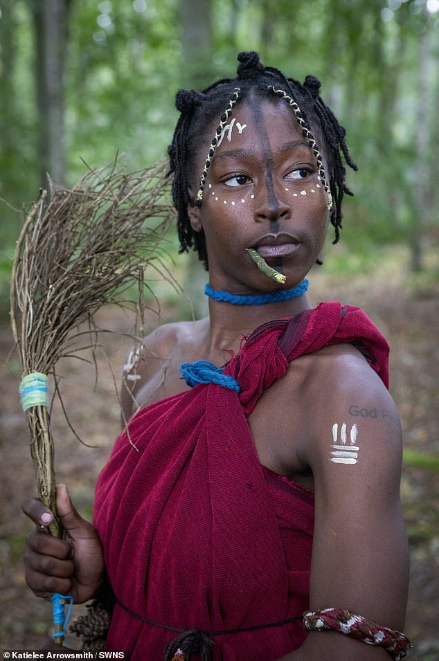 Kaura Taylor, 21, is pictured in her tribal garb after leaving Texas to go join the Kingdom of Kubala, a tribe that claims to derive from ancient Hebrews