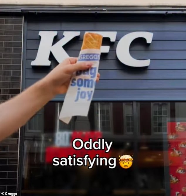 Greggs posted a video on social media of one of its iconic sausage rolls being held up in front of a KFC restaurant sign