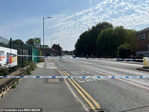 South Yorkshire Police have since confirmed Marc Carter, 19, Adam Ahmed, 20, and Leyton Davies, 27, have been charged with the murder of Mr Stogden (Pictured: the scene of the fatal shooting on August 12)
