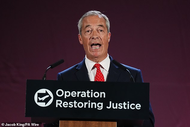 Nigel Farage (pictured at the launch of Reform UK's plan to deport asylum seekers on Tuesday) has vowed to introduce US-style raids to track down illegal immigrants living in Britain