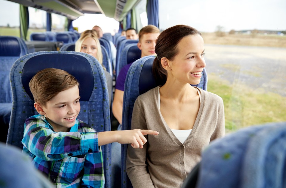 Mother and son on a bus.