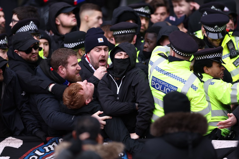 Crystal Palace fans clashing with police.