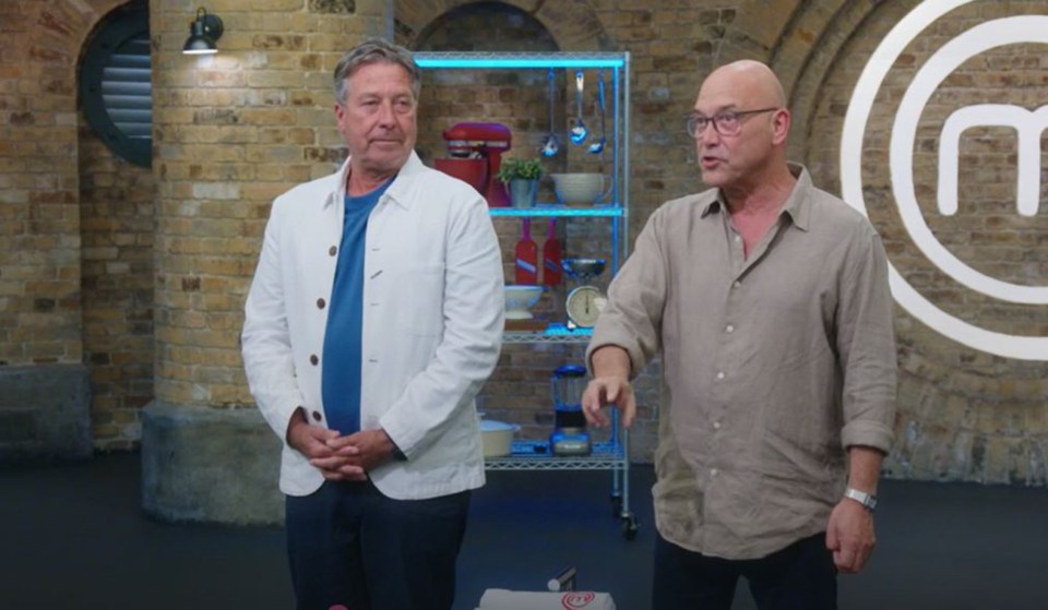 Two Masterchef judges in the Masterchef kitchen.