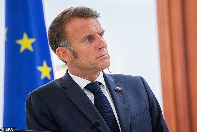 President of France Emmanuel Macron delivers a speech at a press conference during the celebration of Moldova's Independence Day in Chisinau, Moldova, 27 August 2025