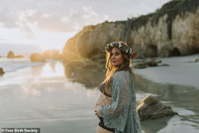 A woman who championed the 'free birth movement' - which says pregnant women don't need to seek professional aid like hospital check-ups and scans while expecting - has tragically revealed that she lost her baby. A photo from her site, where she also advertises coursed, pictured