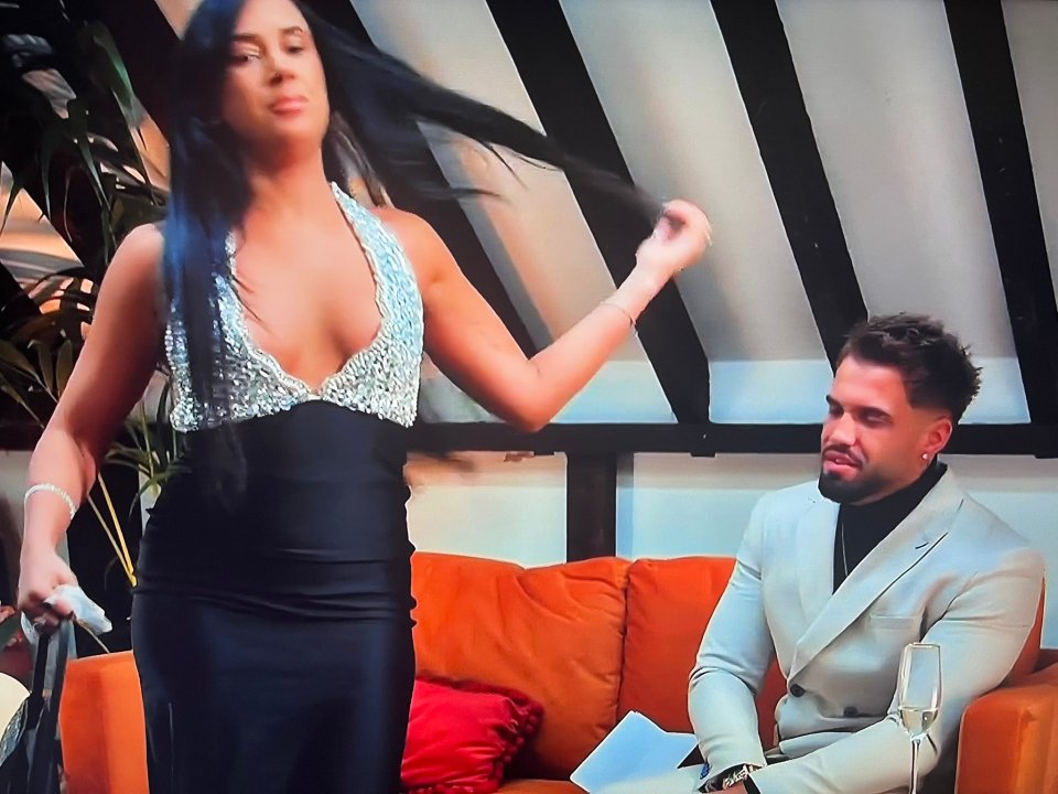 Screenshot from the MAFS UK reunion showing Lacey walking away from a man.