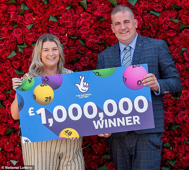 Darren McGuire (right), 46, a £1 million lottery winner has credited his dead father for his success after selecting his birthday and passing date as the lucky numbers. Pictured left, his partner Laura Waites