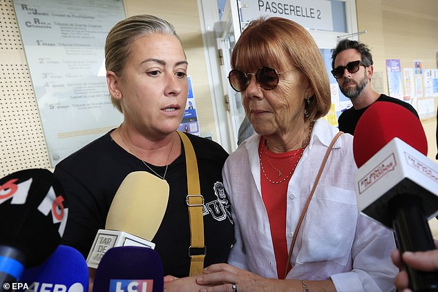 Gisele Pelicot (centre), and her daughter Caroline Darian (left) speak with the media after leaving the criminal court in Avignon, France, September 5 2024