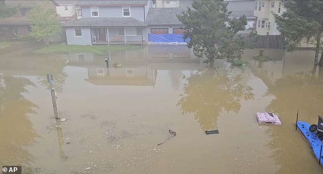 Alaskans were forced to evacuate their homes after the Mendenhall River was overwhelmed on Tuesday, sending dangerous floodwaters and debris into surrounding communities. Pictured: Flooding from a release of water and snowmelt at Mendenhall Glacier on August 13, 2025 in Juneau, Alaska
