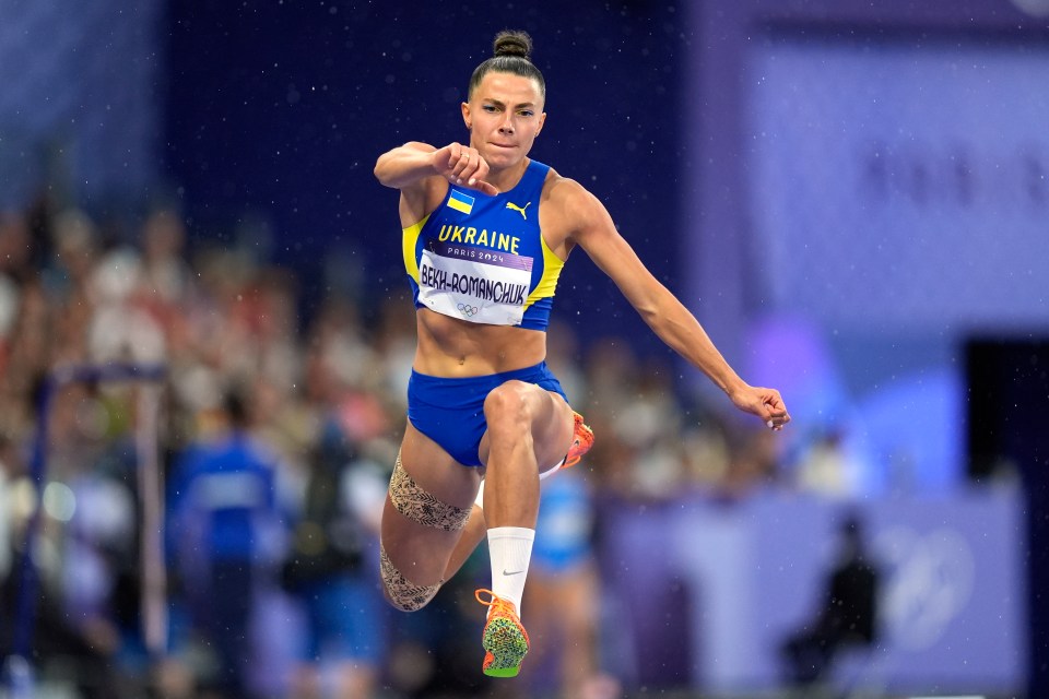 Maryna Bekh-Romanchuk of Ukraine competing in the women's triple jump.
