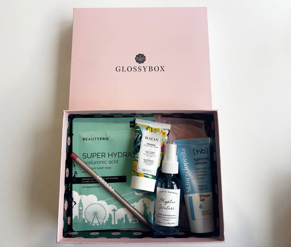 Glossybox with beauty products.