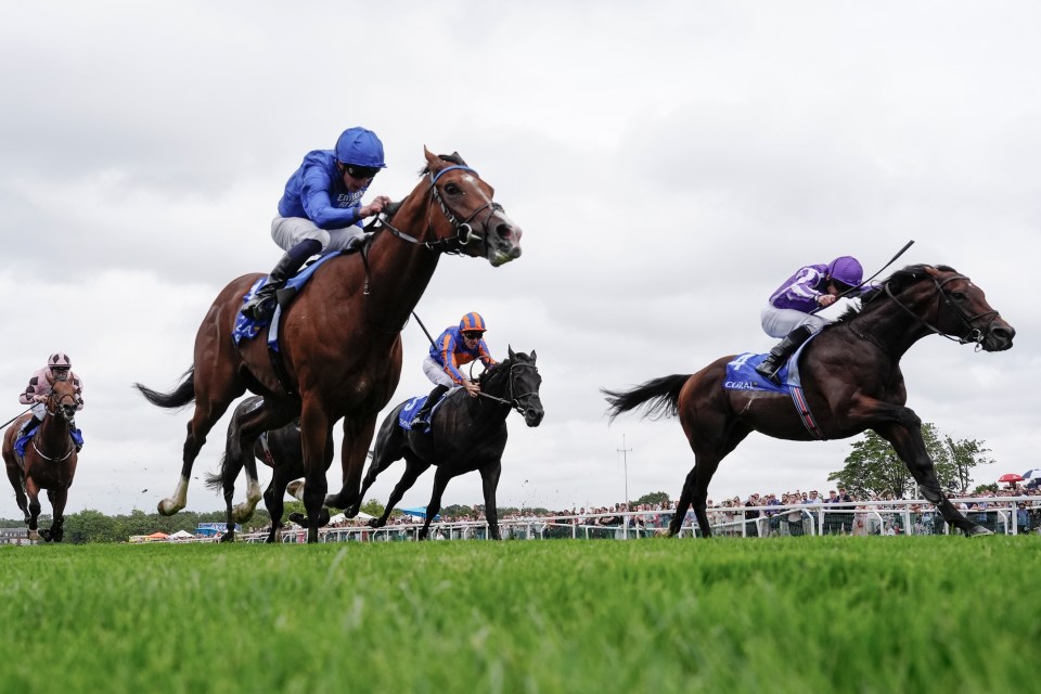 Horses racing at Sandown Park Racecourse.