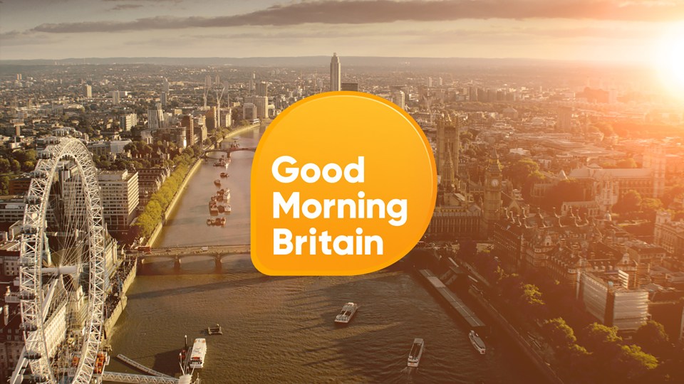 Good Morning Britain logo over London skyline.