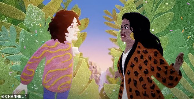 The clip shows baking ingredients floating through space before hosts Noel Fielding and Alison Hammond appear as animated characters