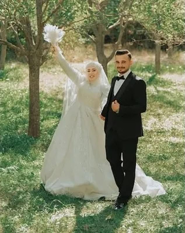 Newlyweds Beyzanur Beyaz¿t and Ali Karaca were (both pictured) being escorted home after the ceremony when Karaca was wounded by gunfire