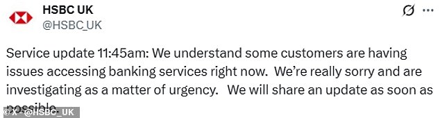 HSBC quickly confirmed the issue, and said it was investigating it as a 'matter of urgency'
