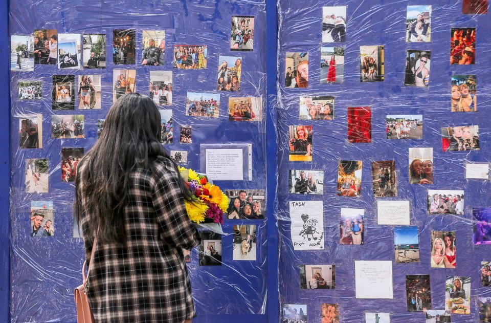 Memorial of photos and messages for a young woman.